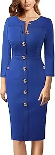 [VFSHOW] Womens Buttons Front Patchwork Work Business Office Bodycon Pencil Dress Professional Career Slim Fitted Sheath Dress