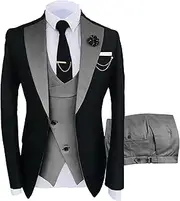 [JEShifangjiusu] Men's Three-Piece Suit Slim Fit Suit for Men Double Breasted Tuxedo Blazer Vest Trousers Wedding Suit