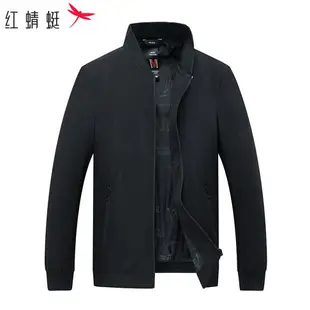 紅蜻蜓高端夾克男士春秋棒球服黑色上衣服潮牌帥氣中年休閑外套男