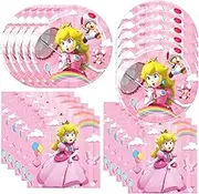 40Pack Princess Peach birthday Party Supplies include 20 plates, 20 napkins for the Princess Peach party decoration