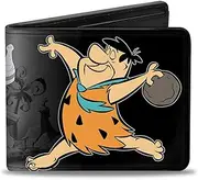 [Buckle-Down] Bi-Fold Wallet, Fred Bowling Pose + Bedrock Bowl Bowling Pins Black/Grey