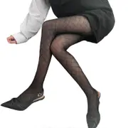 Japanese Elegant Rhombus Plaids Patterned Pantyhose for Women Girls Thin Black Silk Tights See Through Stockings Hosiery L