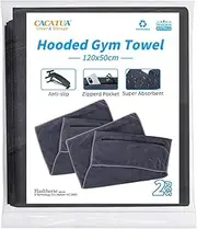 CACATUA 2-Pack Gym Workout Towel with Zippered Pocket, Non-Slip Fitness Towel with Super-Absorbent Soft Microfiber for Sports, Weight Bench Press, Pilates and Yoga, Grey