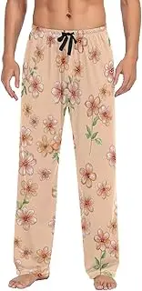 [PDZRMY] Pajama Pants Cute Peach Flower Retro for Men Men's Separate Bottoms, Lounge Pants with Pockets S