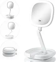 Lighted Makeup Mirror, 1x 8X Double Sided Magnifying Mirror, Vanity Mirror with Lights, Smart Design with Brightness & Angle & Height Adjustability, Folding Compact LED Mirror for Travel, Beautifive