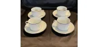 Bernardaud Limoges Breakfast Cup and Saucer Set with Silver Accents of 4