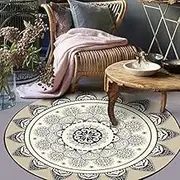 Circle Short Pile Carpet Non Slip Design, Living Room Bedroom Office Dining Kitchen Mat Yellow Black Retro, Camel, 200 x 200 cm