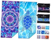 2 Pack Microfiber Oversized Lightweight Beach Towel 71"x32" XL Turtle Mandala