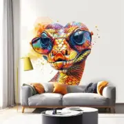 Vibrant Orange Snake Decal Sticker - Watercolor Snake with Glasses - Kids Room
