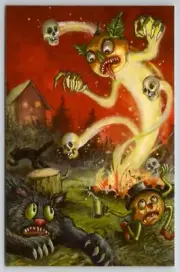 Matthew Kirscht Halloween Wrong Place and Time JOL Fire Shiverbones Postcard MK