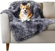 Luciphia Large Waterproof Dog Blanket for Pet Washable Liquid Proof Furniture Protector Shaggy Plush Calming Long Faux Fur Bed Cover for Couch Calming Cat Blankets for Medium, Tie-dye Grey, 40" x 50"