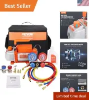 Complete A/C Refrigerant Vacuum Pump and Manifold Gauge Set - 250ml Oil Included