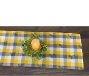 New Farmhouse BEE TABLE RUNNER Yellow Black White Buffalo Plaid Check 32" x 14