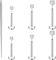 [ONESING] 16G Flat Back Nose Stud Internal Thread Flat Back Earrings Hypoallergenic Titanium CZ Tragus Helix Cartilage Conch Nose Earrings Stud Piercing Jewelry for Women Men