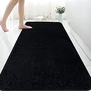 Extra Large Microfiber Bath Mat 150x60 cm - Black Absorbent Bathroom Rug, Non-slip Anti-Mould, Machine Washable for Bedroom and Bathroom