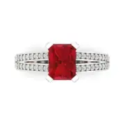 2.7 ct Emerald Cut split shank Tourmaline Promise Wedding Ring 14k White Gold