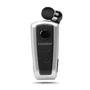 Wireless Bluetooth Earphones Portable Handsfree Retractable Headset Stereo Headphone Clip Mic Phone Call Silver