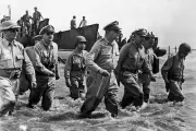 New 5x7 World War II Photo: General Douglas MacArthur Wades to Leyte Shore