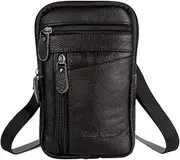 [Generic] Genuine Leather Men Shoulder Bag Universal Phone Pouch Small Zipper Male Travel Messenger Crossbody Bags for Outdoor