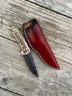 Custom Damascus Knife, elk antler handle With Lether Sheet