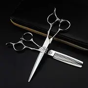 Hair Cutting Scissors, 6 Inch Professional Steel Flower Handle Haircut Scissor Thinning Barber Cutting Shears Hairdresser Scissors Set