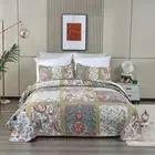 Floral Plaid Bedspread Cotton Quilt Set 3Pcs Patchwork BedCover Coverlet Blanket