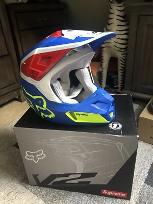 SUPREME Fox Racing V2 Helmet Multi-Color White Green Red Blue S box logo Small