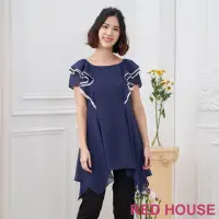 在飛比找momo購物網優惠-【RED HOUSE 蕾赫斯】荷葉蕾絲長版上衣(藍色)