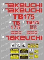 Decal Sticker set. TAKEUCHI TB175 Mini Digger Pelle Bagger Excavator