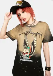 [Ed Hardy] Black Bleach Graphic Tee