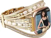 HARAVAL Leather Beaded Bracelet Compatible with Fitbit Versa 4/Versa 3 Bands/Sense 2/Sense Bands for Women Men, Cute Handmade Multilayer Wrap Boho Strap for Fitbit Smartwatch (Pink/Black/Silver/Beige)