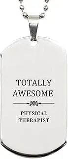 Physical Therapist Dog Tag - Totally awesome PT Gifts, Engraved for Graduation, Birthday, Christmas, Unique Appreciation for Physical Therapist, Silver Plated Zinc, Cubic Zirconia
