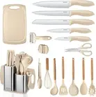 RAXCO 18Pieces Knife Sets for Kitchen with Block-7 Silicone Spaluta Set,6 Knife