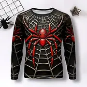 Boys 3D Spider Tee Shirt Long Sleeve 3D Print Fall Winter Sports Fashion Streetwear Polyester Kids 3-12 Years Crew Neck Outdoor Casual Daily Regular Fit