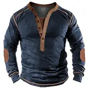 Men's T Shirt Henley Shirt Tee Tee Top Long Sleeve Henley Spring Fall Plain Fashion Designer Basic Patchwork Vacation Street Going out Navy Blue Top Tee for Me