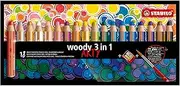 STABILO Multi Talented Pencil - Woody 3 In 1 Wallet of 18 Assorted Colours + Sharpener & Paint Brush
