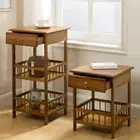 Traditional 1 Pull-out Drawer Solid Bamboo Nightstand Bedside Coffee Table Stand