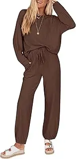 [KIRUNDO] Women's Fall 2 Piece Outfits Ribbed Knit Lounge Sets Long Sleeve Pullover Drawstring Jogger Pants Tracksuit Set