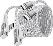 USB C to USB C Cable (3M, 2Pack), 60W Fast Charging Cable with Right Angle Connector, Compatible with iPhone 16 15 Series (Pro Max/Plus), MacBook Air, Galaxy S23 Ultra/S22/Note 20 White