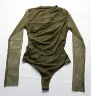Intimately Free People Women's Mesh On My Way Bodysuit CA4 Army Small NWT