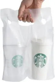 100 Pack Clear Plastic Bags 2 Cup Beverage Carrier Drink Holder up to 32oz...