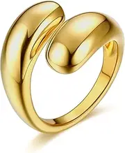 [Lian] 18K Gold Plated Chunky Dome Ring Teardrop Croissant Twisted Braided Gold Plated Ring Chunky Signet Ring for Women Wide Statement Wedding Ring Minimalist Size 6 to 8