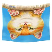 Funny and Cute Ginger Cat on a Branch Tapestry