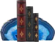 Multi Bookends for Heavy Books, Blue Agate Stone Rock Crystal Book Holder Shelve