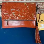 NWT Patricia Nash Corfu Grain Leather Crossbody Tassel Bag Purse