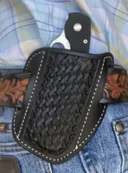 X-Large Leather Cross Draw Pocket Knife Sheath Ruff’s Benchmade Spyderco Black