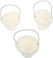 USHOBE Mini Rattan Baskets 3pcs Woven Basket with Handle Rattan Basket Flower Basket White Wicker Basket Wedding Flower Girl Baskets Picnic Bread Basket Fruit Basket Decor