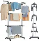 3 Tiers Foldable Garment Hanger Clothes Drying Rack Laundry Support Horse Stand