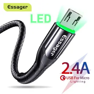 Essager 快充安卓線 數據傳輸線 2.4A快充線 LED電纜線 燈光充電線 usb micro線