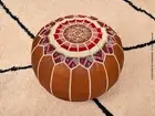 Footstools | Moroccan Pouf Ottoman | Genuine Leather, Hand-Embroidered